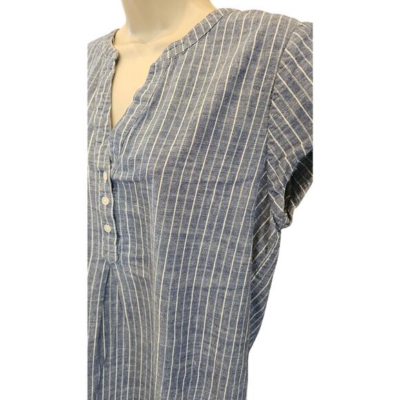 Josie chambray striped shorts sleeve tunic dress short EUC sz L versatile preppy - Picture 3 of 8